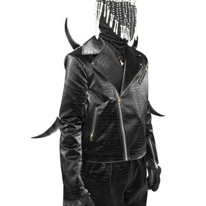 Men's Crocodile Pattern Vegan Leather Jacket with Magnetic Horns -NWT size S